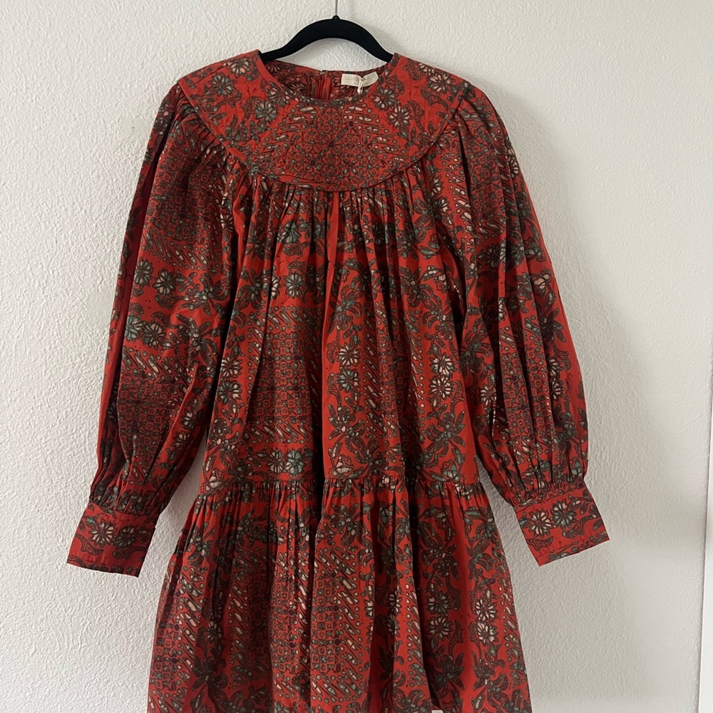 Ulla Johnson Rust-Paisley Long-Sleeve Tiered Mini Dress - Picture 5 of 9